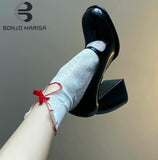 Niulatu New Fashion Vintage Platform Marry Janes Pumps For Women Pink Black Buckle Spring Summer Silk Luxury High Heels Shoes DJSE