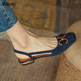 Niulatu Summer Elegant Office Ladies Shoes Women Casual Shoes Square Heel Sandals Slip on Woman Flats Vintage Sandals DJSE