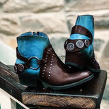 Niulatu Women Ankle Boots Ladies British PU Rivet Metal Buckle Woman Boots Female Chunky Heels Mixed Color Fashion Platform Shoes DJSE