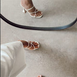 Niulatu Women Sandals Ladies Shoes Towel Ankle Strap Square Toe Lace-up Elegant Female Sandal Woman High Heels Party Shoes 2025 DJSE
