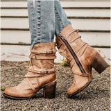 Niulatu Gothic Style Buckle Strap Round Toe Boots Women Shoes Zipper Boots Street haulage motor mujer zapatos fg45 DJSE