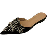 Niulatu Pearl Slippers Woman Beading String Mules Pointed Toe Sandals Home Slides Women Beaded Slippers Summer Flipflops DJSE