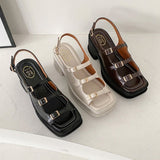 Niulatu Platform Sandals Ladies High Heels Summer Women's Shoes Wedge Sandals Open Toe Shallow Solid Color Buckle Casual DJSE