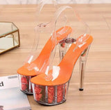 Niulatu Women Sandals High Heels 17cm Fine heel Waterproof Sandals Female Shoes Flowers Platforms 7cm Transparent Crystal Wedding Shoes DJSE