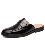 Niulatu Fashion Half Shoes for Man Patent Leather Mules Hollow Breathable Penny Loafer Men Half Slippers Lightweight Casual Shoes DJSE