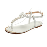 Niulatu New Summer Fashion Beaded Bow Sandals Women's Casual Beach Outdoor Flip-Flops Sandals Metal Decoration Ladies Flat Shoes DJSE