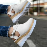 Niulatu Women's Sandals Vintage Wedge Shoes Woman Buckle Strap Straw Thick Bottom Flats Platform Sandals Flock Female Shoes Summer 2025 DJSE