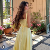 Niulatu Yellow Long Prom Dress A Line Satin Party Evening Gown HZ1007