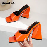 Niulatu Red Women Slides 2025 Shoes Shallow PU Fashion Casual Square Heel Concise Outside Peep Toe Solid New Size DJSE