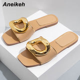 Niulatu PU Metal Decoratio Flat With Non-Slip Soles Slippers Summer Outside Shallow Solid Women Shoes New 2025 DJSE