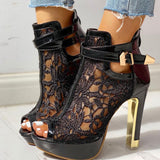 Niulatu New Ladies High Heels Belt Buckle Peep Toe Hollow Platform Sandals Shoes Woman Party Summer Boot Big Size DJSE