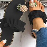 Niulatu Women Slipper Pineapple Pearl Flat Toe Bohemian Summer Beach Sandals Ladies Shoes plus size Mujer Verano DJSE