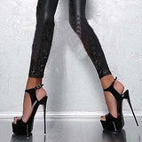 Niulatu Hot Sales 2025 Summer Style Sexy 16cm Women Sandals High Heels Open Toe Buckles Nightclub Party Shoe Black Big Size 15 DJSE