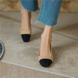 Niulatu Women Genuine Leather Sandals Square Mid Heel Sandals Square Toe Shallow Slingbacks Sandals Ladies Summer Shoes Apricot DJSE