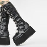 Niulatu Size 48 Brand Design Platform Wedges Goth Black Mid Calf Motorcycle Boots Women Buckle Trendy Cool Punk Zipper Women Shoes DJSE