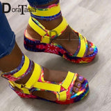 Niulatu Women's Multicolor Ankle Strap Sandals Fashion Ladies Open Toe Velcro Platform Summer Gladiator Sandals Shoes Woman DJSE