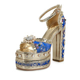 Niulatu women's platform party wedding crystal sandals luxury female embroidery shoes super high heels plus size FT1880 DJSE