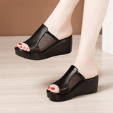 Niulatu 32-43 Platform Shoes Women Wedges Slippers 2025 Summer Cutout High Heels Slides Ladies Office OL Slippers DJSE