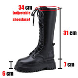 Niulatu Fashion Women Mid Calf Boots Flat Platform Chunky Heels Bottom Female High Boots Autumn Fashion Goth Black Shoes DJSE