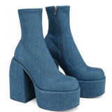 Niulatu Women Fashion High Platform Shaped High Heel Boots Chunky Heels Zipper Designer Shoes 44 Platform Shoes Women Shoes DJSE