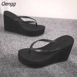 Niulatu Shoes Lady House Slippers Platform Slides Low on A Wedge Rubber Flip Flops Summer Sand New Woman's Candy Colors DJSE