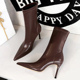 Niulatu Shoes Pu Leather Boots Women Ankle Boots Sexy High-heel Boots Autumn Winter Shoes Short Boots Plus Size 43 Women Heels DJSE