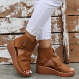 Niulatu Women Summer Sandals Mid Heels Wedges Shoes Ladies Vintage PU Leather Plus Size Sandalias Mujer Sapato Feminino 2025 DJSE