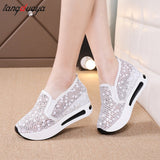 Niulatu shoes Female Wedge Shoes Sequin Mesh Breathable Shoes Women Platform Sneakers Women Height Increasing Wedges Shoes DJSE