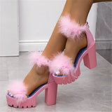 Niulatu Sandals High Heels with Fur Female Platform Pumps Women Ankle Strap Women's Wedge Shoes 2025 Summer DJSE