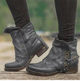 Niulatu Women's Ankle Boots Women Female Autumn and Winter Retro Low Heels Ladies PU Leather Shoes Vintage Zip Boots Drop Shipping DJSE