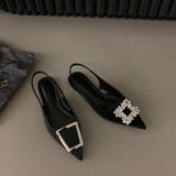 Niulatu Black Baotou Sandals Fairy Shoes 2025 New Spring And Summer Pointed Diamond Single Shoes DJSE
