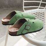 Niulatu Popular Women's Closed Toe Cork Slippers Mule Clogs Cork Sandals For Women Split Leather Garden Slides Cork Shoes DJSE
