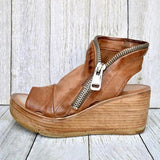 Niulatu Women Sandals Shoes Summer Retro Peep Toe Platform Sandals PU Leather Zipper Thick Bottom women shoes Ladies Sandals DJSE