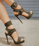 Niulatu Women Platform Sandals Open Toe Cut Out High Heels Shoes Hook-and-Loop Ankle Strap Sexy Stiletto Shoes Buckle Decor Sandals DJSE