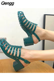 Niulatu Women's Jelly Sandals Woman Summer Hollow Out Shoes Women Buckle Mid Heels Ladies Footwear Female Outside Beach Slides DJSE