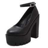 Niulatu Women's High Heels Fashion Round Toe Chunky Heel Mary Jane Shoes Platform Waterproof Buckle Casual Shoes Sapato Salto Alto DJSE