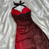 Niulatu Halter Ombre Red V Neck Chiffon Long Prom Dress Party Evening Gown HZ1007