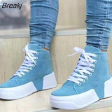 Niulatu Women Boots Ladies Chunky Heel Platform Round Toe Shoes Denim Ankle Women Boots Jeans Casual High-top Sneakers Women's Shoes DJSE