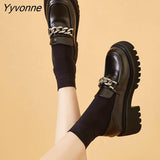 Niulatu Women 2025 New Platform Solid Color Shoes Round Toe Metal Chain Slip-on Ladies Flat Shoes Zapatos De Mujer DJSE