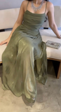 Niulatu Green A Line Long Prom Dress Formal Evening Dress HZ1007