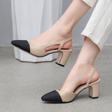 Niulatu 2025 Summer Sandals Women Slingbacks High Heels Fashion Low Thick Medium Heel Shoes Leather Elegant Pumps Ladies Luxury DJSE