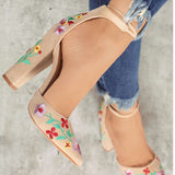 Niulatu High Heels Embroidery Flower Pumps Ankle Strap Female Pointed Toe Shoes Heel Sandal for Women Summer Footwear 43 DJSE