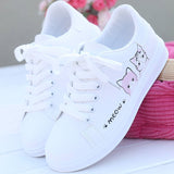 Niulatu 2025 New Fashion Lace-up Women Sneakers Woman Casual Shoes Printed Summer Women's Pu Shoes Cute Cat Canvas White Shoe DJSE