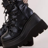 Niulatu Womens Fashion Hot Sale Short Ankle Pink Boots Sweet Cute Platform Wedges Goth Boots Zipper Lace Up Shoes Woman Brand New Casual DJSE