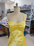 Niulatu Strap Satin Prom Dresses Long A Line Pleated Corset Bridesmaid Formal Dress with HZ1007