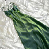 Niulatu Green Satin A Line Long Prom Dress Formal Evening Dress HZ1007