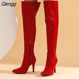 Niulatu High Heels Over The Knee Boots Women Thigh High Boots Ladies Spring Autumn Long Boots Shoes Woman Black Red DJSE