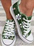 Niulatu Women Shoes for Women 2025 Retro Floral Print Canva Shoes Female Fashion Student Spring Flat Lace-up Sneakers Casual Shoes Women DJSE