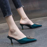 Niulatu Women Pumps Summer Mid-heel Shoes Stiletto Pointed Toe Rhinestone Decoration Luxury Sandals Ladies Sandalia Feminina Mules DJSE