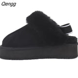 Niulatu Plush Cotton Slippers Women Flats Shoes 2025 New Fashion Platform Casual Home Suede Fur Warm Slingback Flip Flops DJSE